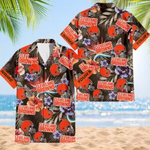 NFL Cleveland Browns Football Team Flower Summer Design Hawaiian Button Shirt