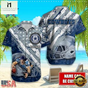 NFL Dallas Cowboys Football American Flag Mascot Custom Name Hawaiian Shirt
