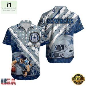 NFL Dallas Cowboys Football American Flag Mascot Custom Name Hawaiian Shirt