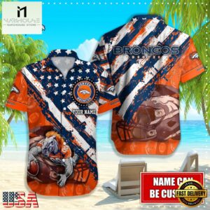 NFL Denver Broncos Football American Flag Mascot Custom Name Hawaiian Shirt