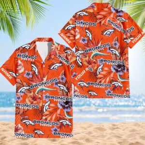 NFL Denver Broncos Football Team Flower Summer Design Hawaiian Button Shirt