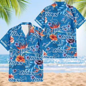 NFL Detroit Lions Football Team Flower Summer Design Hawaiian Button Shirt