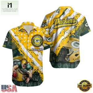 NFL Green Bay Packers Football American Flag Mascot Custom Name Hawaiian Shirt
