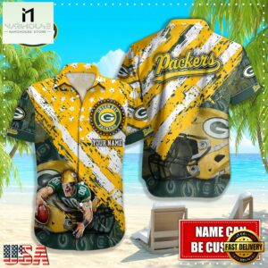 NFL Green Bay Packers Football American Flag Mascot Custom Name Hawaiian Shirt