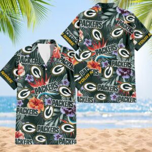 NFL Green Bay Packers Football Team Flower Summer Design Hawaiian Button Shirt