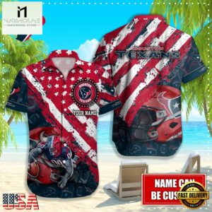 NFL Houston Texans Football American Flag Mascot Custom Name Hawaiian Shirt