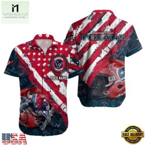 NFL Houston Texans Football American Flag Mascot Custom Name Hawaiian Shirt