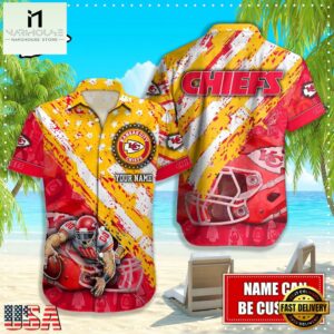 NFL Kansas City Chiefs Football American Flag Mascot Custom Name Hawaiian Shirt