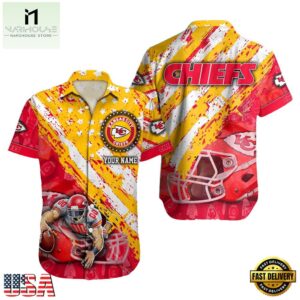 NFL Kansas City Chiefs Football American Flag Mascot Custom Name Hawaiian Shirt