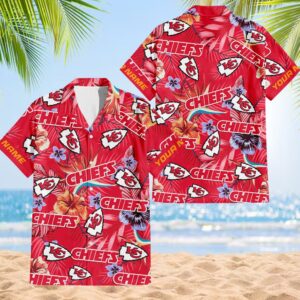 NFL Kansas City Chiefs Football Team Flower Summer Design Hawaiian Button Shirt