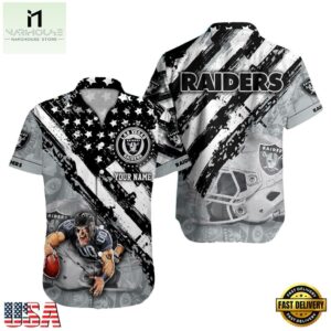 NFL Las Vegas Raiders Football American Flag Mascot Custom Name Hawaiian Shirt