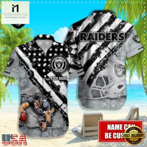 NFL Las Vegas Raiders Football American Flag Mascot Custom Name Hawaiian Shirt