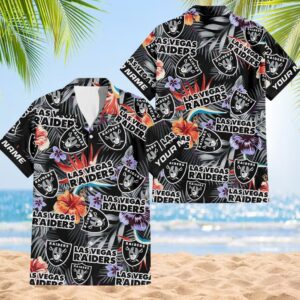 NFL Las Vegas Raiders Football Team Flower Summer Design Hawaiian Button Shirt