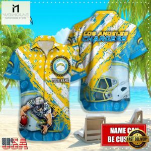 NFL Los Angeles Chargers Football American Flag Mascot Custom Name Hawaiian Shirt