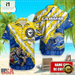 NFL Los Angeles Rams Football American Flag Mascot Custom Name Hawaiian Shirt