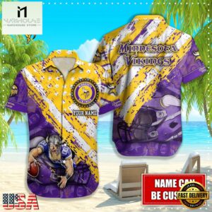 NFL Minnesota Vikings Football American Flag Mascot Custom Name Hawaiian Shirt