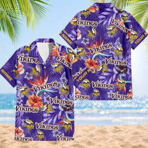 NFL Minnesota Vikings Football Team Flower Summer Design Hawaiian Button Shirt