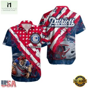 NFL New England Patriots Football American Flag Mascot Custom Name Hawaiian Shirt