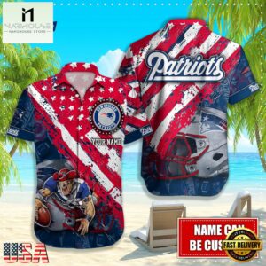 NFL New England Patriots Football American Flag Mascot Custom Name Hawaiian Shirt