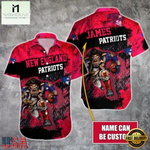 NFL New England Patriots Warrior Mascot Custom Name Hawaiian Shirt