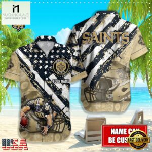NFL New Orleans Saints Football American Flag Mascot Custom Name Hawaiian Shirt
