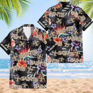 NFL New Orleans Saints Football Team Flower Summer Design Hawaiian Button Shirt