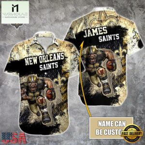 NFL New Orleans Saints Warrior Mascot Custom Name Hawaiian Shirt