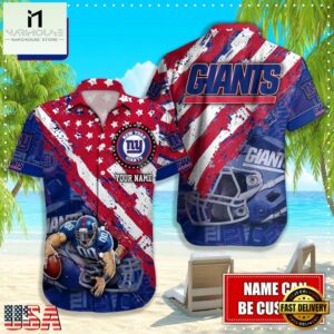 NFL New York Giants Football American Flag Mascot Custom Name Hawaiian Shirt