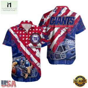 NFL New York Giants Football American Flag Mascot Custom Name Hawaiian Shirt