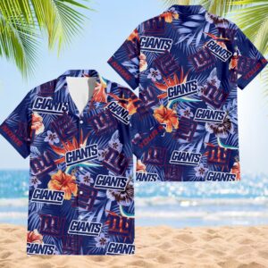 NFL New York Giants Football Team Flower Summer Design Hawaiian Button Shirt