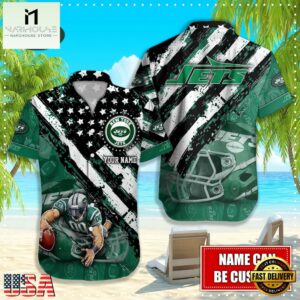 NFL New York Jets Football American Flag Mascot Custom Name Hawaiian Shirt