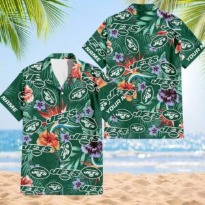 NFL New York Jets Football Team Flower Summer Design Hawaiian Button Shirt