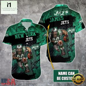 NFL New York Jets Warrior Mascot Custom Name Hawaiian Shirt