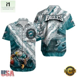 NFL Philadelphia Eagles Football American Flag Mascot Custom Name Hawaiian Shirt