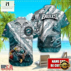 NFL Philadelphia Eagles Football American Flag Mascot Custom Name Hawaiian Shirt