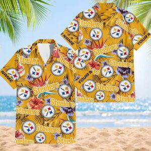 NFL Pittsburgh Steelers Football Team Flower Summer Design Hawaiian Button Shirt
