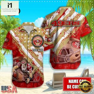 NFL San Francisco 49ers Football American Flag Mascot Custom Name Hawaiian Shirt