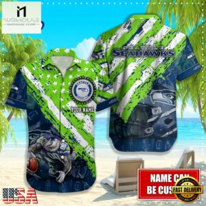 NFL Seattle Seahawks Football American Flag Mascot Custom Name Hawaiian Shirt