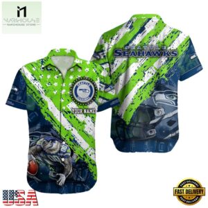 NFL Seattle Seahawks Football American Flag Mascot Custom Name Hawaiian Shirt