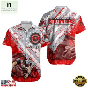 NFL Tampa Bay Buccaneers Football American Flag Mascot Custom Name Hawaiian Shirt