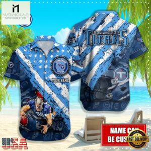 NFL Tennessee Titans Football American Flag Mascot Custom Name Hawaiian Shirt