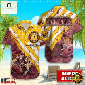 NFL Washington Commanders Football American Flag Mascot Custom Name Hawaiian Shirt