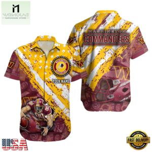 NFL Washington Commanders Football American Flag Mascot Custom Name Hawaiian Shirt