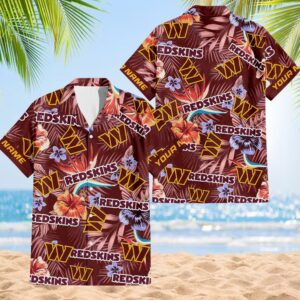 NFL Washington Commanders Football Team Flower Summer Design Hawaiian Button Shirt