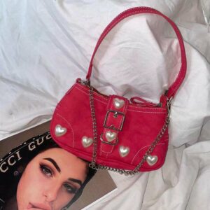 Alternative view of Retro Rose Red Baguette Love Mahjong Bag One Shoulder Armpit