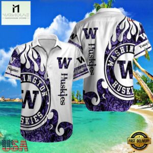 NCAA Custom Name Washington Huskies Hawaiian Shirt Outfit