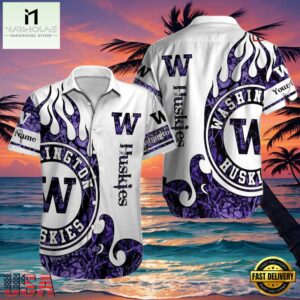 NCAA Custom Name Washington Huskies Hawaiian Shirt Outfit