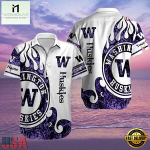 NCAA Custom Name Washington Huskies Hawaiian Shirt Outfit