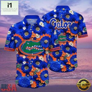 NCAA Florida Gators Flower Button Up Hawaiian Shirt 3D Shirt, Florida Gators Football Gifts For Dad