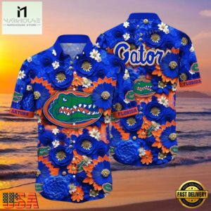 NCAA Florida Gators Flower Button Up Hawaiian Shirt 3D Shirt, Florida Gators Football Gifts For Dad